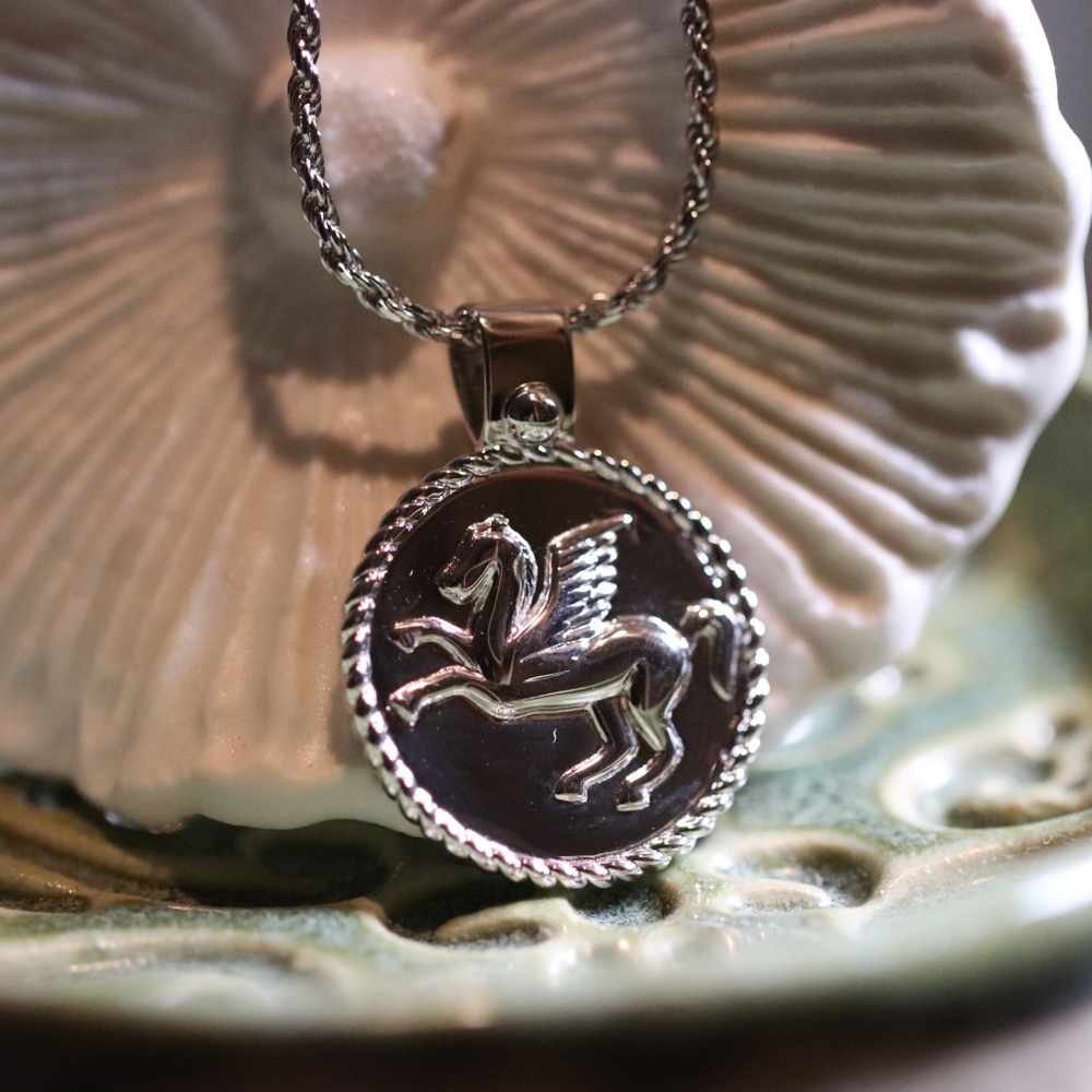 Silver Pegasus Medallion Necklace - "True Self Necklace"